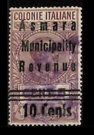 ZA0182f - British ASMARA - STAMPS - FISCAL STAMP Revenue # Barefoot 4  USED - Erythrée