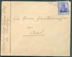 OC N°31 - 25 Cent. Annulé Par La Griffe Violette Militarische Postüberwachungsstelle Sur Enveloppe Ver Arlon. - TB-  146 - OC26/37 Etappengebiet