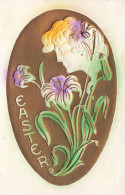 Art Nouveau Jugendstil * CPA Illustrateur Gaufrée Embossed * EASTER Easter * Femme & Fleurs * Dorures Pâques - 1900-1949