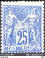 FRANCE TYPE SAGE 25c OUTREMER N SOUS U TYPE II N° 78 NEUF * AVEC CHARNIERE - 1876-1898 Sage (Tipo II)