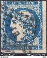 FRANCE EMISSION DE BORDEAUX 20c BLEU N° 44A AVEC CACHET AMBULANT SIGNÉ CALVES A VOIR - 1870 Bordeaux Printing