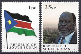 South Sudan 2011 Independence President Dr John Garang Flag 1£ 3.5£ Michel 1-2 Mint - Sud-Soudan