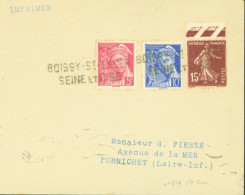 Guerre 40 Oblitération De Fortune Débâcle Cachet Boissy St Léger Seine Et Oise YT 404 410 Mercure + 189 Semeuse - Guerre De 1939-45