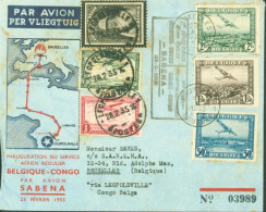 Inauguration Service Aérien Régulier Belgique Congo Avion Sabena 23 2 35 YT Belgique Ae 1 à 3 + Congo Belge Ae 8 9 184 - Lettres & Documents