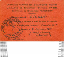 GUINEE FRANCAISE 1955 Carte Autorisation De Monter à Bord Sur La Compagnie Navigation Fraissinet à Conakry - Tickets D'entrée