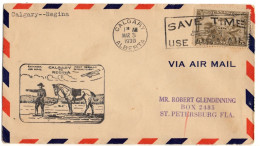 CANADA LETTRE ILLUSTREE PREMIER VOL CALGARY REGINA  3 3 1930 OBLITEREE FAUNE MAMMIFERE CHEVAL - Aéreo