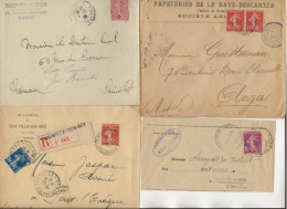 LOT DE 20 LETTRES ET ENTIERS AFFRANCHIES TYPE SEMEUSE  +OBLITERATIONS DAGUIN + DIVERS - 1904-1932 - Oblitérations Mécaniques (Autres)