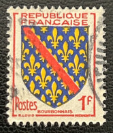 FRA1002U6 - Armoiries De Provinces (VII) - Bourbonnais - 1 F Used Stamp - 1954 - France YT 1002 - 1941-66 Escudos Y Blasones