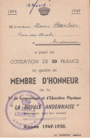 Document La Royale Andennaise Andenne Gymnastique Et Education Physique Membre D Honneur Cotisation Refusé - Gymnastics