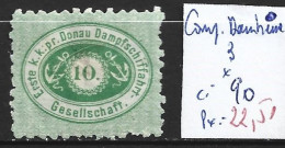 AUTRICHE Compagnie Danubienne 3 * Côte 90 € Charnière Forte - Donau Stoomschip Maatschappij (DDSG)