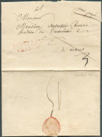 LAC De BAULERS Le 19 Mai 1828, Via Griffe Rouge NIVELLES FRANCO + (manuscrit) 'port Payé' Vers Malines - Verso : Port '1 - 1815-1830 (Période Hollandaise)