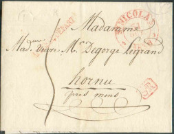 LAC De Saint-NICOLAS Le 31 Octobre 1838 + Boîte R De STEKENE Et Griffe Enc. Rouge SR + APRES LE DEPART Vers Hornu; Port - 1830-1849 (Belgique Indépendante)
