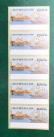 España Spain 2000, ATM ETIQUETA, Gran Regata 2000, Tira De 5 Etiquetas Blancas / Strip Of 5, Nuevos ** - Viñetas De Franqueo [ATM]