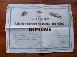 Belgique - Diplôme : Ville De Huy, école De Chauffeurs-mécaniciens "Huy-Motor" (Tihange, 1950) - Diplômes & Bulletins Scolaires