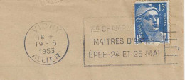 1953 Escrime:  Premier Championnat Du Monde Des Maîtres D'armes à L'Epée à Vichy (flamme Annonce Secap) - Schermen