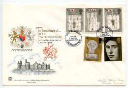 Great Britain 1969 FDC Scott 595-599 Investiture Of Prince Charles As Prince Of Wales; Stuart Cachet - 1952-1971 Pre-Decimal Issues