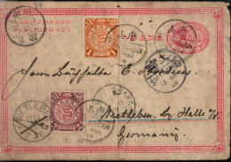 P_ China 1905 - Ganzsache Mit Zusatzfrankatur - Gestempelt Used - Nach Nietleben - Lettres & Documents