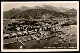 ALTE POSTKARTE RASTHAUS AM CHIEMSEE MIT KAMPENWAND PANORAMA LUFTBILD TOTAL GESAMTANSICHT Ansichtskarte Postcard Cpa - Chiemgauer Alpen