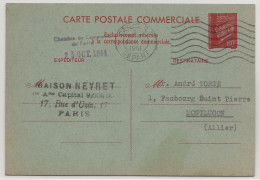 WW2 - Entier Postal PETAIN CP COMMERCIALE 1941 PARIS RP DEPART MONTLUCON Allier Chambre Commerce - Seconda Guerra Mondiale