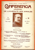 CONFERENCIA  1922 N° 9  Du 15 Avril  Journal Université Annales Imperatrice Marie Louise , La Savoie - Other & Unclassified