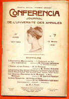 CONFERENCIA  1922 N° 7 Du 15 Mars  Journal Université Annales Imperatrice Marie Louise - Other & Unclassified