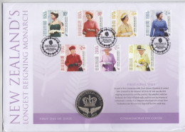 New Zealand 'Longest Reigning Monarch' Set 7 FDC With Commemorative Coin - Gibraltar