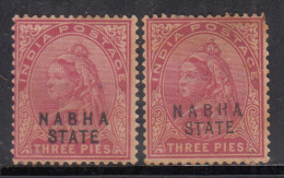 3p 'Thick & Thin' Font Ovpt Variety,  MH QV 1900 Nabha State SG36, British India - Nabha