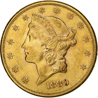 Monnaie, États-Unis, Liberty Head, $20, Double Eagle, 1880, U.S. Mint, San - 20$ - Double Eagle - 1877-1901: Coronet Head