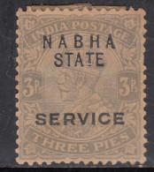 3p Plane Grey, MH KGV Series, SGO39a, Nabha State SERVICE 1913-1923, British India - Nabha
