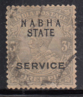 3p Slate, Used KGV Series, SGO39c, Nabha State SERVICE 1913-1923, British India - Nabha