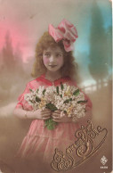 ENFANT - Bonne Année - Fillette En Rose - Noeud Rose - Robe Rose - Fleurs - Colorisé - Cartes Postales Ancienne - Autres & Non Classés