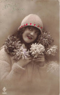 FANTAISIE - Femme - Bonne Année - Femme Avec Des Fleurs - Bonnet - Cartes Postales Ancienne - Vrouwen