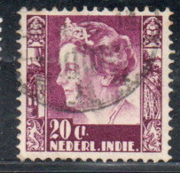 DUTCH INDIA INDIE INDE NEDERLANDS HOLLAND OLANDESE OLANDESI INDIES 1933 1937 1934 QUEEN WILHELMINA 20c USED USATO - Nederlands-Indië