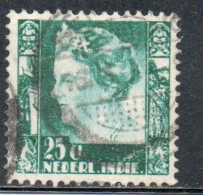 DUTCH INDIA INDIE INDE NEDERLANDS HOLLAND OLANDESE OLANDESI INDIES 1933 1937 1934 QUEEN WILHELMINA 25c USED USATO - Nederlands-Indië