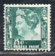 DUTCH INDIA INDIE INDE NEDERLANDS HOLLAND OLANDESE OLANDESI INDIES 1933 1937 1934 QUEEN WILHELMINA 25c USED USATO - Nederlands-Indië