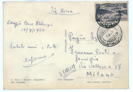 P2513 - ITALIA SOMALIA AFIS, 15.7.1950 FRANCOBOLLO PER POSTA AEREA CENT 65, ISOLATO SU CARTOLINA PER MILANO - Somalië (AFIS)