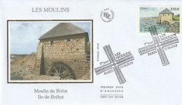 2010 "MOULIN DE BIRLOT " Sur Enveloppe 1er Jour Sur Soie N° YT 4490. FDC à Saisir ! - Mühlen