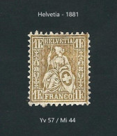 SVIZZERA 1881- Helvetia Seduta Su Carta Con Frammenti Di Fili Di Seta Azzurri E Rossi - 1 Fr. Oro - MH - Yv 57 / Mi 44 - Nuovi