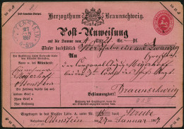 BRAUNSCHWEIG 1867, POSTANWEISUNG 1 Gr  ROSA K2 IN BLAU OTTENSTEIN, SELTEN! - Braunschweig