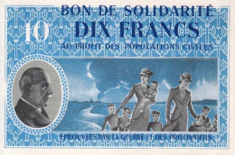 BON DE SOLIDARITÉ DIX FRANCS 10 FRANCS COMME NEUF N° 5.586.640 ASSISTANCE AUX PRISONNIERS DE GUERRE - Bonos