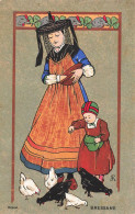 ILLUSTRATEUR - La Mère Et Sa Fille Donnant à Manger Aux Volailles - Colorisé - Carte Postale Ancienne - Other & Unclassified