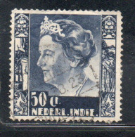 DUTCH INDIA INDIE INDE NEDERLANDS HOLLAND OLANDESI NETHERLANDS INDIES 1934 QUEEN WILHELMINA 50c USED USATO - Nederlands-Indië