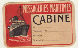 Messageries Maritimes étiquette Bagage Cabine - Bateau Paquebot - Autres & Non Classés