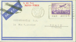YT Poste Aérienne N°10 Cachet 1er Vol Paris Turin CAD Paris RP 6 IV 1937 Avion Flamme Répondez Par Avion - 1927-1959 Briefe & Dokumente