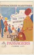 Messageries Maritimes Liste De Passagers Le Pierre Loti Ligne Océan Indien 1963 - Bateau Paquebot - Sonstige & Ohne Zuordnung
