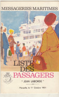Messageries Maritimes Liste De Passagers Le Jean Laborde Ligne Océan Indien 1961 - Bateau Paquebot - Autres & Non Classés