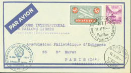 Concours International Ballons Libres CAD Schweiz Landes Ausstellung 1939 PTT 14 V 39 Pavillon Zurich YT Ae 9 + 291 - Other & Unclassified