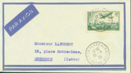 Grenoble Premier Service Postal Aérien 28 8 1936 Retour Pilote Guenon As 240 Plis YT Poste Aérienne N°8 CAD Lyon 28 8 36 - 1927-1959 Lettres & Documents