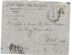 237 - 20 - Enveloppe Envoyée De Quito à Paris Via New York 1905 - Ecuador