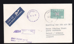 First Flight DC 9 Beirut- Istambul-Vienna , 1er Vol Turquie-Liban-Autriche FDC Tacsin Timbre Europa 1971 - Aviones